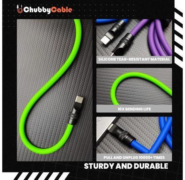 Alt view image 3 of 5 - chubbycable Black Chubby Pro - Samurai Cable 120W USB-C Cable Silicone Fast Charging USB C Charger Cord Compatible with iPhone 17-15 Series iPad Galaxy Series, Red, USB-A to Type-C, 3.3FT