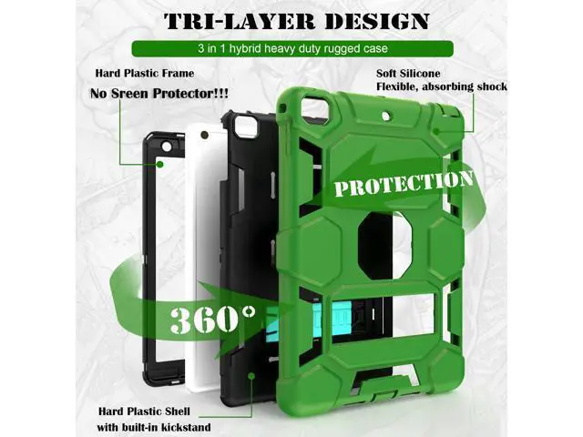 Alt view image 3 of 5 - CCMAO iPad 6th Generation Cases, iPad 5th Generation Case, iPad 9.7 Case, iPad Air 2 Case, Hybrid Shockproof Rugged Drop Protection Case Built with Kickstand for Kids Boys Girls, Green+Black