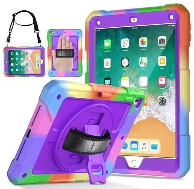 Main image of LTROP iPad 6th Generation Case,iPad 5th Generation Case,iPad 9.7 Case,iPad Air 2 Case for Kids,Shockproof Case with Pencil Holder/360 Rotating Stand/Hand Strap for iPad 2018/2017 9.7 inch, Purple