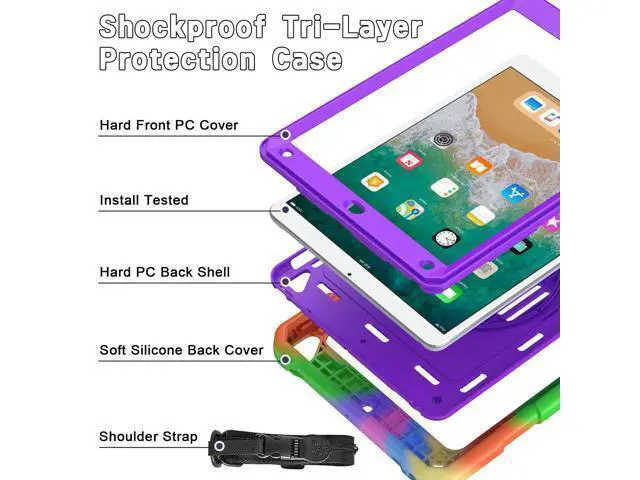 Alt view image 2 of 5 - LTROP iPad 6th Generation Case,iPad 5th Generation Case,iPad 9.7 Case,iPad Air 2 Case for Kids,Shockproof Case with Pencil Holder/360 Rotating Stand/Hand Strap for iPad 2018/2017 9.7 inch, Purple