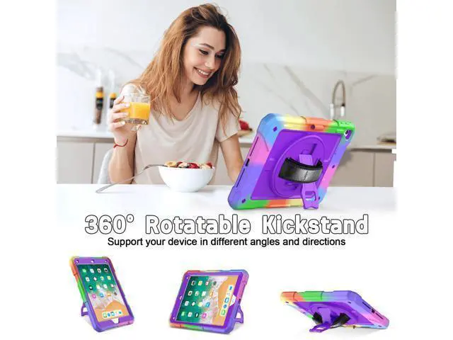 Alt view image 3 of 5 - LTROP iPad 6th Generation Case,iPad 5th Generation Case,iPad 9.7 Case,iPad Air 2 Case for Kids,Shockproof Case with Pencil Holder/360 Rotating Stand/Hand Strap for iPad 2018/2017 9.7 inch, Purple