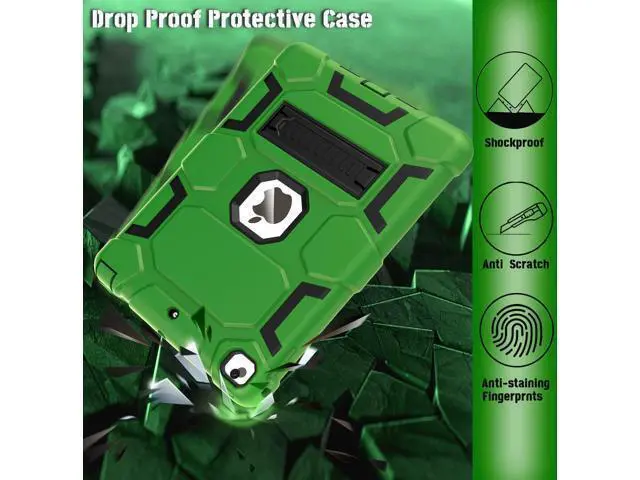 Alt view image 5 of 5 - CCMAO iPad 6th Generation Cases, iPad 5th Generation Case, iPad 9.7 Case, iPad Air 2 Case, Hybrid Shockproof Rugged Drop Protection Case Built with Kickstand for Kids Boys Girls, Green+Black