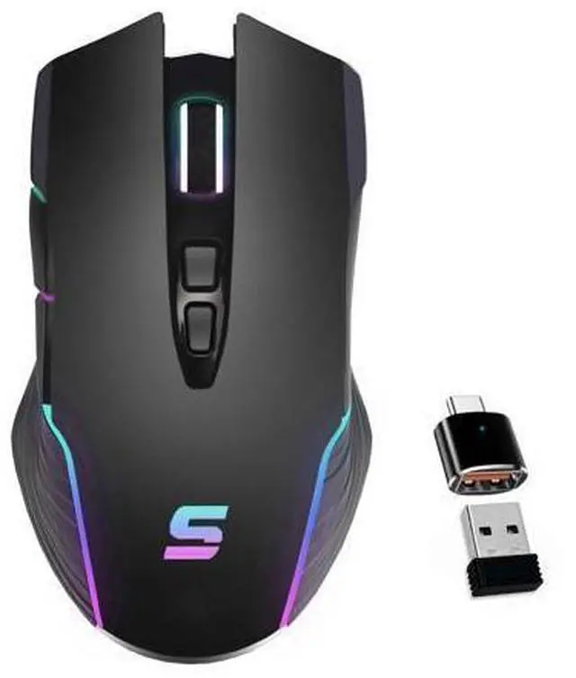 Main image of Suteke Wireless USB C Mouse with Jiggler for Computer Mac Laptop, LED Wireless Rechargeable Mouse for MacBook Air Pro/iMac Desktop with Type C Adapter, Ergonomic, 5 Adjustable 3200 DPI, 7-Color LED