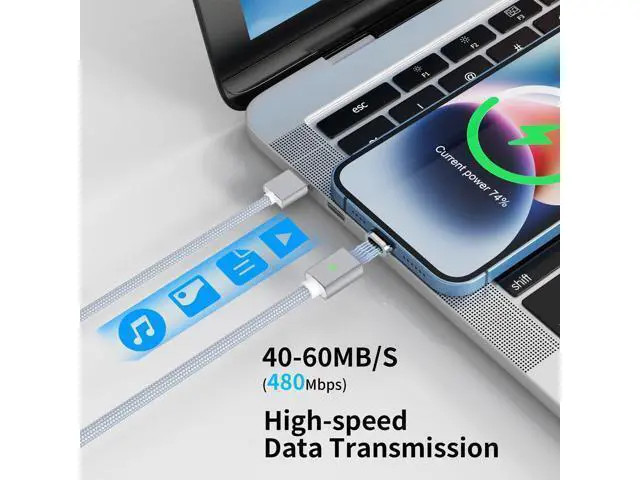 Alt view image 2 of 5 - Magnetic Charging Cable 3A Fast Charging(3 Pack,6.6/6.6/6.6ft) 3 in 1 Magnetic Phone Charger with LED Light, Nylon Braided, for USB-C/Micro-USB Device (Silver, 6.6/6.6/6.6ft)