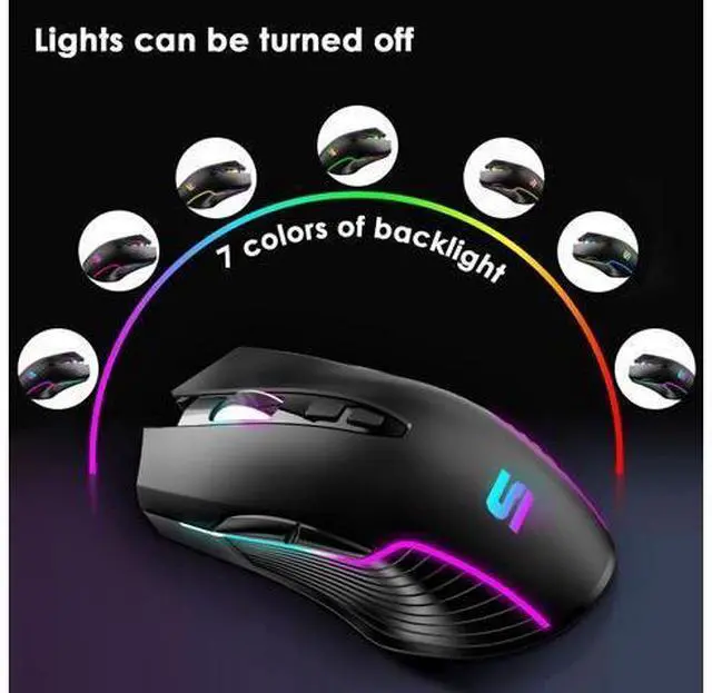 Alt view image 5 of 5 - Suteke Wireless USB C Mouse with Jiggler for Computer Mac Laptop, LED Wireless Rechargeable Mouse for MacBook Air Pro/iMac Desktop with Type C Adapter, Ergonomic, 5 Adjustable 3200 DPI, 7-Color LED