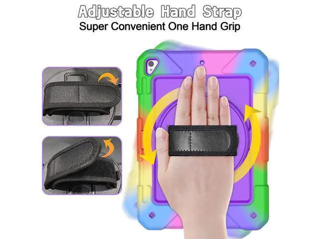 Alt view image 4 of 5 - LTROP iPad 6th Generation Case,iPad 5th Generation Case,iPad 9.7 Case,iPad Air 2 Case for Kids,Shockproof Case with Pencil Holder/360 Rotating Stand/Hand Strap for iPad 2018/2017 9.7 inch, Purple