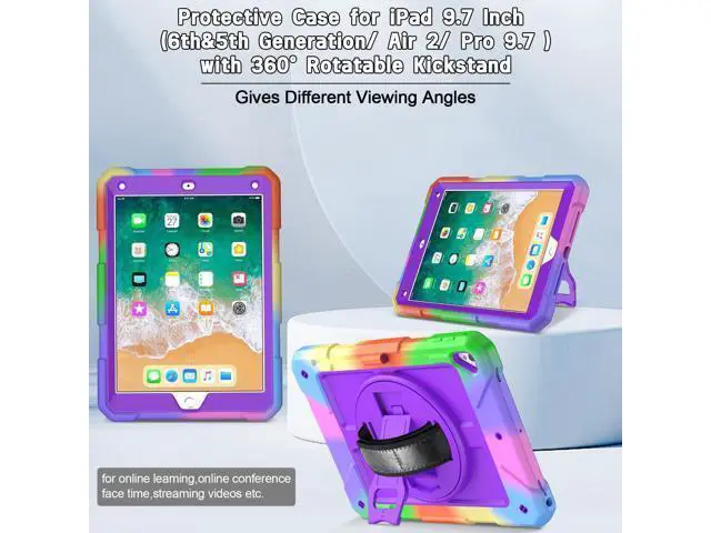 Alt view image 5 of 5 - LTROP iPad 6th Generation Case,iPad 5th Generation Case,iPad 9.7 Case,iPad Air 2 Case for Kids,Shockproof Case with Pencil Holder/360 Rotating Stand/Hand Strap for iPad 2018/2017 9.7 inch, Purple