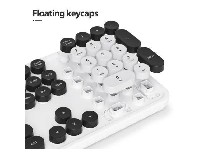 Alt view image 4 of 5 - Owpkeenthy Wired Cute Retro Round Key Typewriter Keyboard - Full Size, Quiet, Plug and Play USB With Foldable Stands for Laptop and Office PC (Minimalist White)