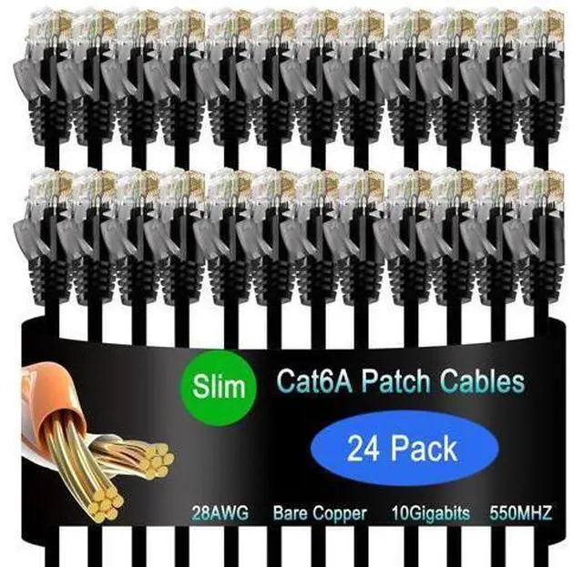 Main image of Lysymixs Cat6a Slim Ethernet Patch Cable 2 ft (24 Pack), Cat6a Patch Cable for Data Centers, Cat 6 Patch Cable 10G, Network Patch Cables for Home and Enterprise Network -Black