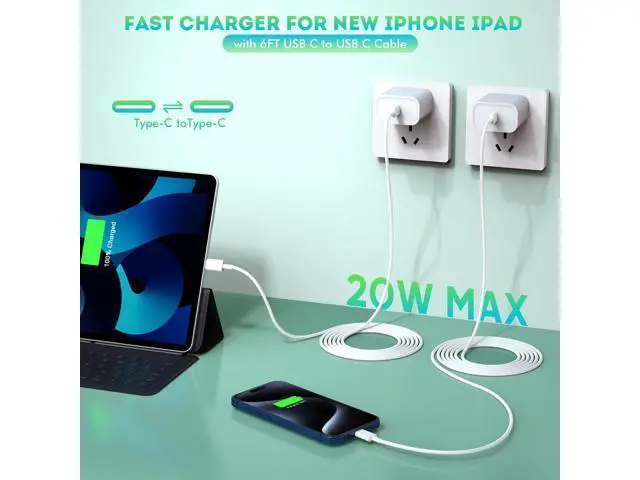 Alt view image 3 of 5 - iPhone 16 15 Charger Fast Charging,6FT Type C to USB C Cable Cord,20W USB C Charging Block for Apple iPhone 16/16 Plus/iPhone 15 Plus/15 Pro Max,iPad Pro 12.9/11 inch/Air/Mini,Wall Plug Power Adapter