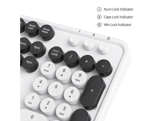 Alt view image 5 of 5 - Owpkeenthy Wired Cute Retro Round Key Typewriter Keyboard - Full Size, Quiet, Plug and Play USB With Foldable Stands for Laptop and Office PC (Minimalist White)