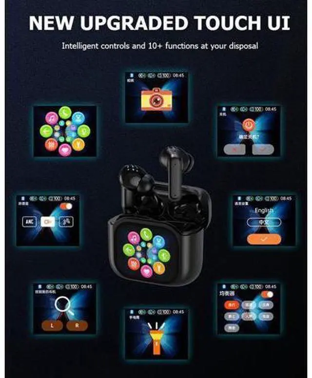 Alt view image 4 of 5 - Wireless Touchscreen Earbuds with Smart Touch Screen Case - True Wireless Bluetooth ANC Active Noise Cancelling Earbuds - Blue Tooth Earphones for iPhone Android In Ear Headphones