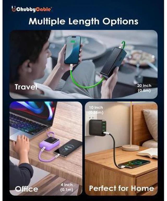 Alt view image 5 of 5 - chubbycable Cute Chubby 120W Short USB-C Cable Power Bank Fast Charging Cable Silicone Charger Cord Compatible with iPhone 17-15 Series iPad, Red+Red, USB-A to Type-C, 20 inch
