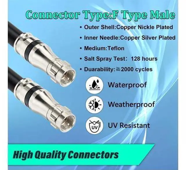 Alt view image 2 of 5 - MOOKEERF RG11 Coaxial Cable 15ft,Low Loss 14AWG RG11 Coax Cable 75ohm with F Type Connector High Definition for CATV,Satellite Dish,VHF/UHF,Radio,TV Antennas