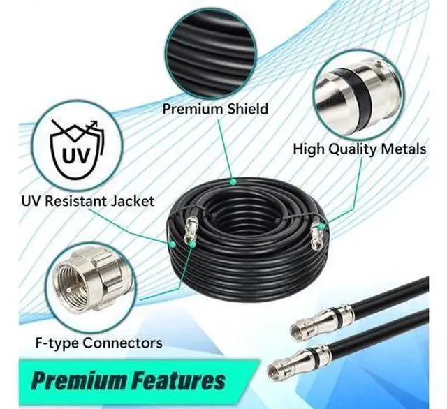 Alt view image 5 of 5 - MOOKEERF RG11 Coaxial Cable 15ft,Low Loss 14AWG RG11 Coax Cable 75ohm with F Type Connector High Definition for CATV,Satellite Dish,VHF/UHF,Radio,TV Antennas