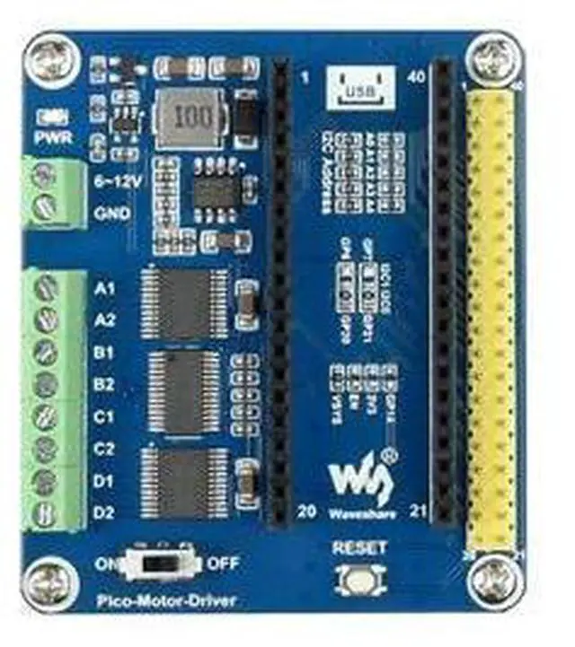 Main image of DC Motor Driver Module HAT for Raspberry Pi Pico Series, Driving Up to 4X DC Motors, I2C Controlled, up to 3A Output
