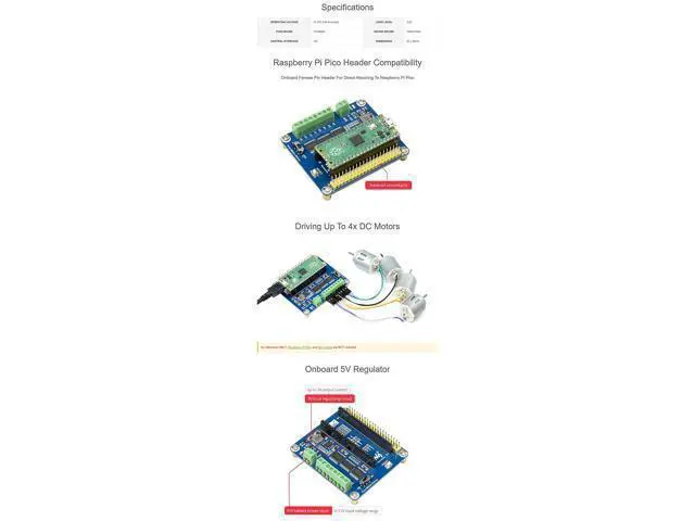 Alt view image 5 of 5 - DC Motor Driver Module HAT for Raspberry Pi Pico Series, Driving Up to 4X DC Motors, I2C Controlled, up to 3A Output