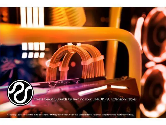 Alt view image 4 of 5 - LINKUP - AVA 30cm PSU Cable Extension Sleeved Custom Mod GPU PC Braided w/Comb Kit - Compatible with RTX3090 | 1 x 24 P (20+4) | 2 x 8 P (4+4) CPU | 3 x 8 P (6+2) GPU Set | 300mm - Orange