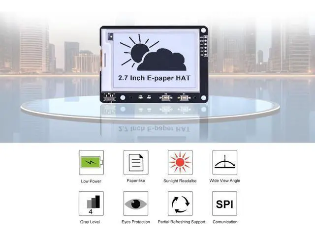 Alt view image 4 of 5 - 2.7inch E-Ink Display HAT for Raspberry Pi/Raspberry Pi Pico/Jetson Nano/Arduino/STM32 264X176 2.7-Inch E-Paper HAT Two Color Black White SPI Interface