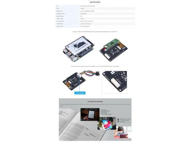 Alt view image 5 of 5 - 2.7inch E-Ink Display HAT for Raspberry Pi/Raspberry Pi Pico/Jetson Nano/Arduino/STM32 264X176 2.7-Inch E-Paper HAT Two Color Black White SPI Interface