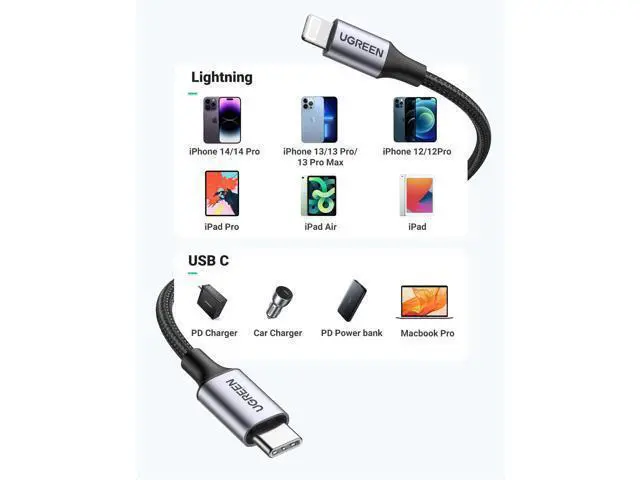 Alt view image 5 of 5 - UGREEN USB C to Lightning Cable 6FT - MFi Certification Lightning Cable Compatible with iPhone 14/14 Pro/14 Pro Max, iPhone 13/12/11/X/XR/XS/8 Series, iPad 9, AirPods Pro, and More