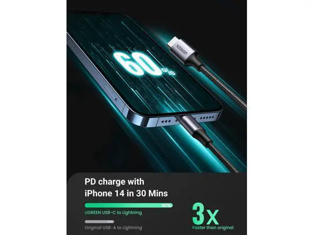 Alt view image 2 of 5 - UGREEN USB C to Lightning Cable 6FT - MFi Certification Lightning Cable Compatible with iPhone 14/14 Pro/14 Pro Max, iPhone 13/12/11/X/XR/XS/8 Series, iPad 9, AirPods Pro, and More