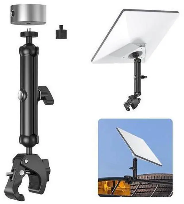Main image of Starlink Mini RV Mount, Aluminum Starlink Mini Clamp Mount with Pipe Adapter, 1/4"-20 & 3/8"-16 Thread & Adjustable Bracket Fits 2025 Starlink Mini X, for RV, Boat, Camper, Roof Rack, Balcony (Gray)