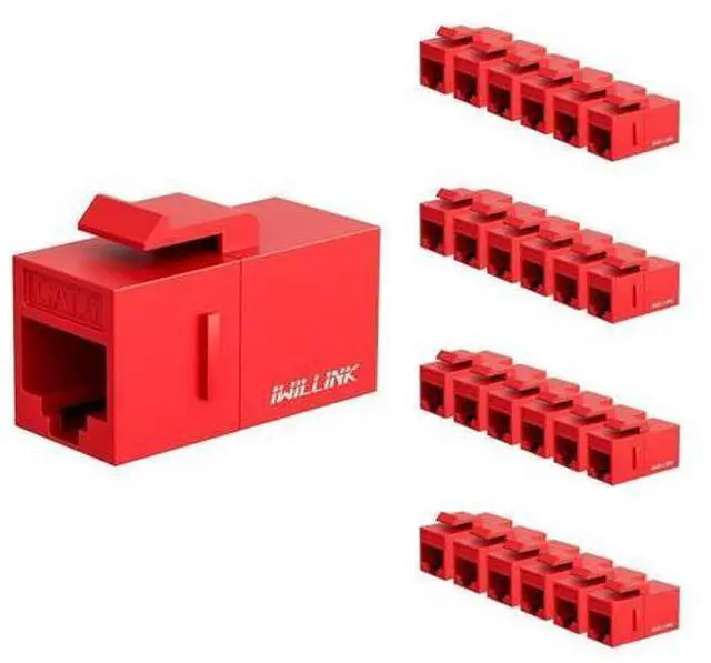 Main image of iwillink RJ45 Cat6 Keystone Coupler 25-Pack, Female to Female Cat6 Keystone Jack, UTP Keystone Coupler Insert,Keystone Jack, Ethernet Coupler, Red