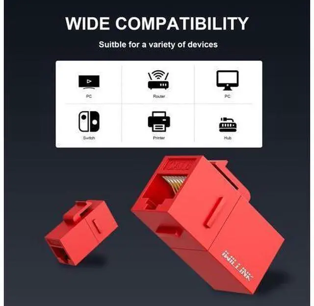 Alt view image 2 of 5 - iwillink RJ45 Cat6 Keystone Coupler 25-Pack, Female to Female Cat6 Keystone Jack, UTP Keystone Coupler Insert,Keystone Jack, Ethernet Coupler, Red