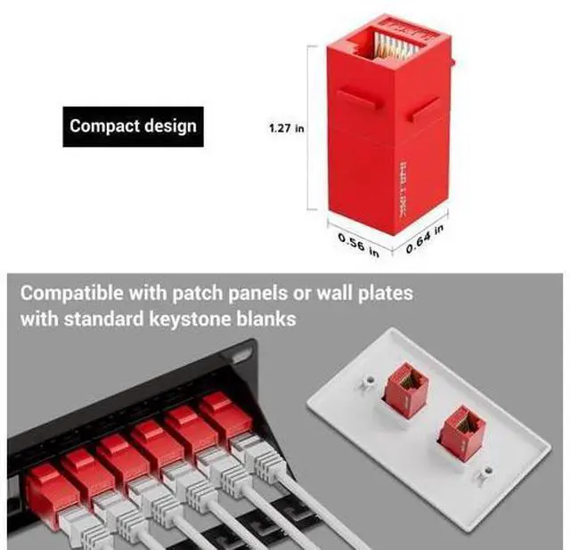 Alt view image 5 of 5 - iwillink RJ45 Cat6 Keystone Coupler 25-Pack, Female to Female Cat6 Keystone Jack, UTP Keystone Coupler Insert,Keystone Jack, Ethernet Coupler, Red