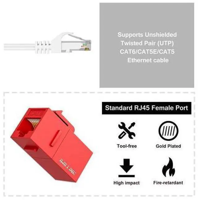 Alt view image 3 of 5 - iwillink RJ45 Cat6 Keystone Coupler 25-Pack, Female to Female Cat6 Keystone Jack, UTP Keystone Coupler Insert,Keystone Jack, Ethernet Coupler, Red