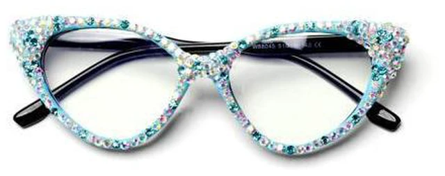 Main image of ICARA Bling Crystal Cat Eye Reading Glasses Rhinestone Blue Light Blocking Glasses for Women (ab blue, 0.0, x)