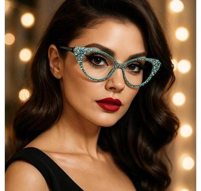 Alt view image 3 of 5 - ICARA Bling Crystal Cat Eye Reading Glasses Rhinestone Blue Light Blocking Glasses for Women (ab blue, 0.0, x)