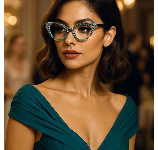 Alt view image 2 of 5 - ICARA Bling Crystal Cat Eye Reading Glasses Rhinestone Blue Light Blocking Glasses for Women (ab blue, 0.0, x)