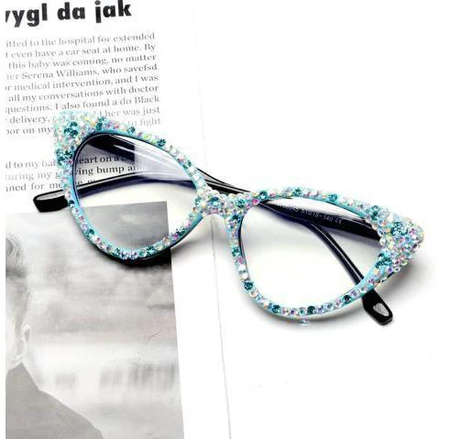 Alt view image 4 of 5 - ICARA Bling Crystal Cat Eye Reading Glasses Rhinestone Blue Light Blocking Glasses for Women (ab blue, 0.0, x)
