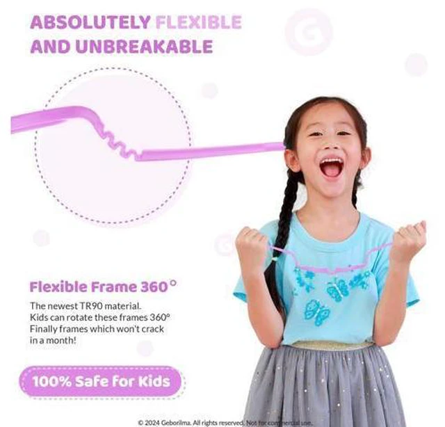 Alt view image 3 of 5 - Geborilma Kids Flexible Glasses Size M Unbreakable Eyeglasses for Kids Prescription Sports Glasses 7-9 y
