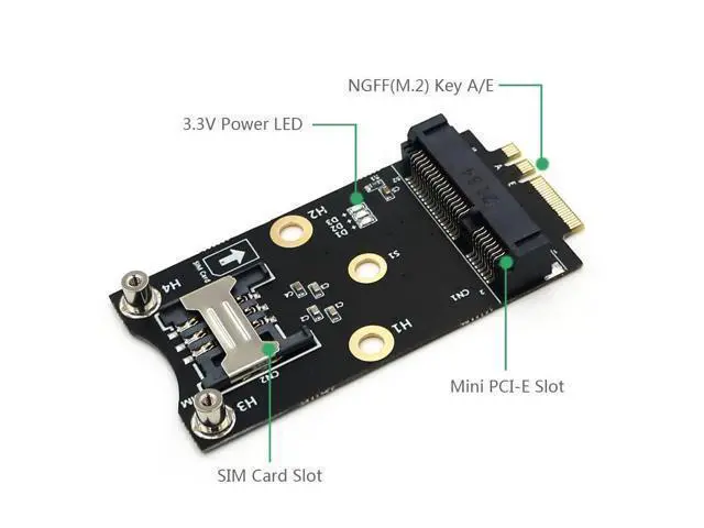 Alt view image 3 of 5 - Mini PCI-E to M.2(NGFF) Key A/E Adapter with SIM Card Slot