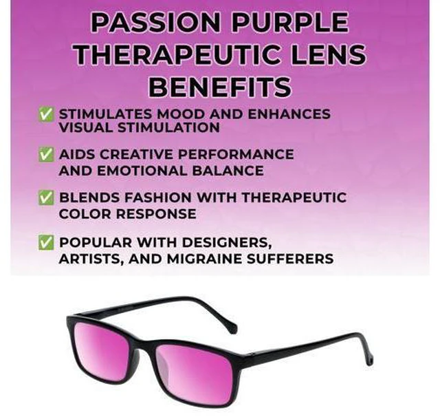 Alt view image 3 of 5 - Medspex M Readers 105 Color Therapy Reading Glasses +2.00 Black/Passion Purple Unisex Fluorescent Light Sensitivity Chromotherapy Chakra Healing