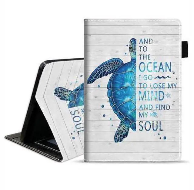 Main image of BXIKEOPIU Case for Kindle Fire HD 10/Fire HD 10 Plus Tablet (11th Gen, 2021 Released) - Funny Words with Blue Sea Turtle on Rustic Wooden Board Design Slim PU Leather Cover with Auto Sleep Wake