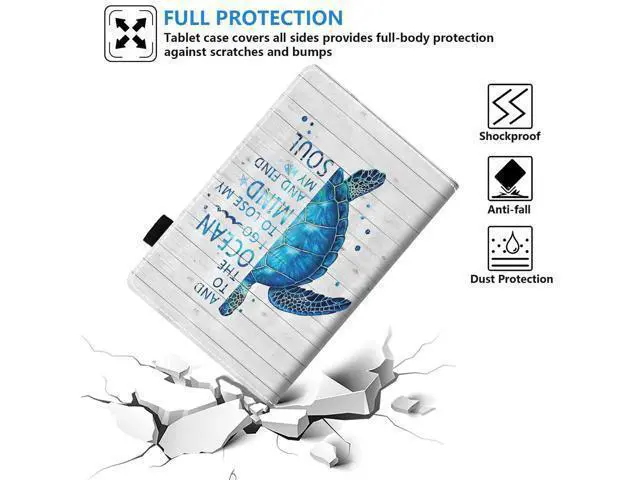 Alt view image 4 of 5 - BXIKEOPIU Case for Kindle Fire HD 10/Fire HD 10 Plus Tablet (11th Gen, 2021 Released) - Funny Words with Blue Sea Turtle on Rustic Wooden Board Design Slim PU Leather Cover with Auto Sleep Wake