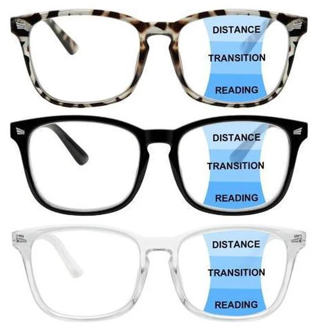 Main image of Sumkyle 3 Pack Progressive Multifocus Reading Glasses Blue Light Blocking Men Women Spring Hinges Square Computer Readers (3 Mix Color, 2.75)