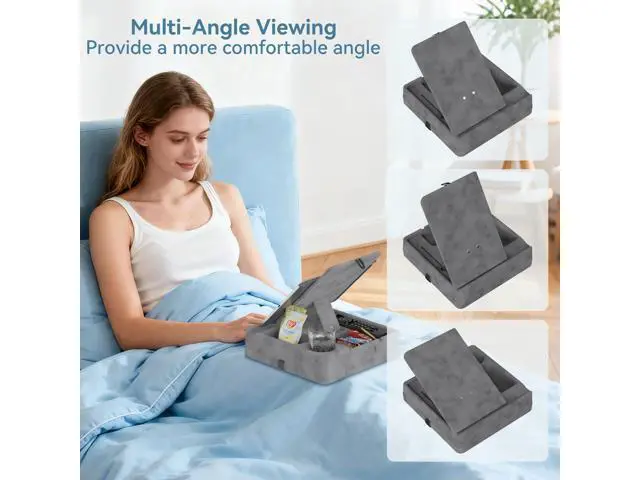 Alt view image 2 of 5 - AEWOTING Tablet Pillow Stand for Lap, Bed and Desk, Foldable Soft iPad Holder with Snack Bowl for Kindle,Phone,Tablet,E-Reader,Free Reading and Relaxation on Bed,Couch,Recliner,Gray