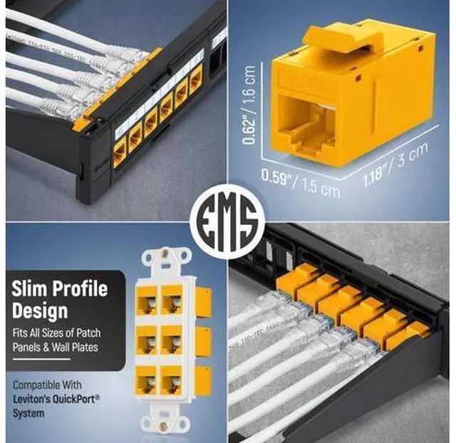 Alt view image 3 of 5 - Everest 24-Pack Yellow Cat6 RJ45 Keystone Coupler - Female to Female Cat6 Keystone Jacks - Ethernet Couplers - Ethernet Cable Extender