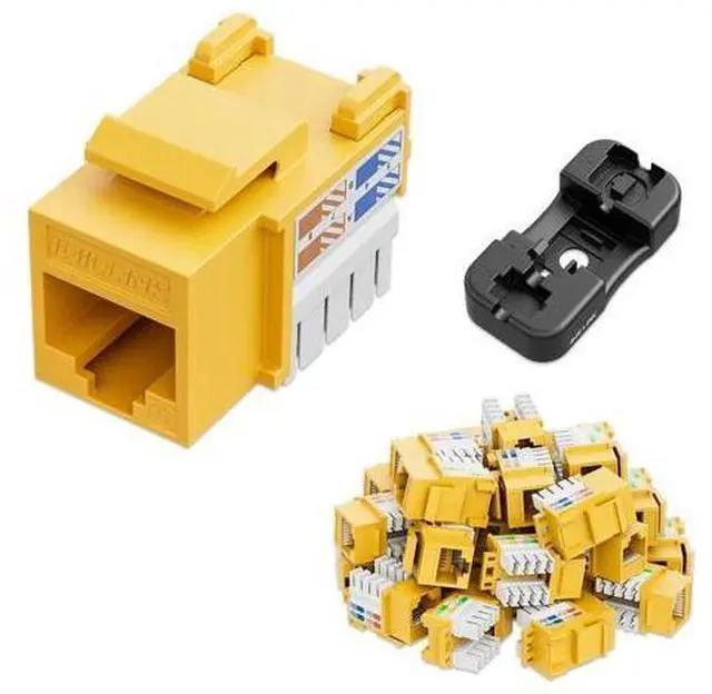 Main image of iwillink 10Gbps Cat6 Keystone Jack, RJ45 Keystone Jack 25-Pack and Keystone Punch-Down Stand, UTP Modular Ethernet Jack Insert 90-Degree, Punch Down Keystone Adapter, Yellow