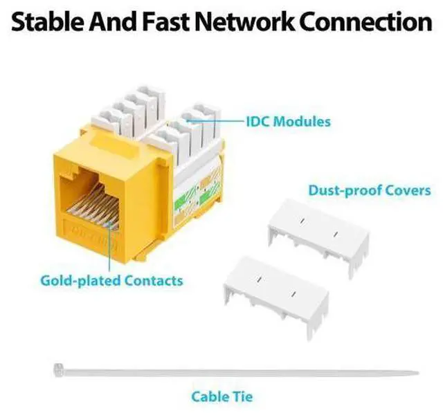 Alt view image 5 of 5 - iwillink 10Gbps Cat6 Keystone Jack, RJ45 Keystone Jack 25-Pack and Keystone Punch-Down Stand, UTP Modular Ethernet Jack Insert 90-Degree, Punch Down Keystone Adapter, Yellow