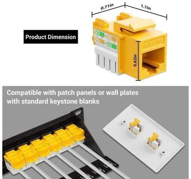 Alt view image 4 of 5 - iwillink 10Gbps Cat6 Keystone Jack, RJ45 Keystone Jack 25-Pack and Keystone Punch-Down Stand, UTP Modular Ethernet Jack Insert 90-Degree, Punch Down Keystone Adapter, Yellow