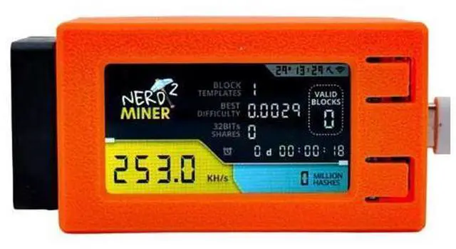 Main image of NerdMiner V2pro 250KH/s Upgrade from 78k to 250k Mini Lottery BTC Miner Solo Miner Smart Lucy Miner Win 6.25 BTC with Fan BTC Table Gadget