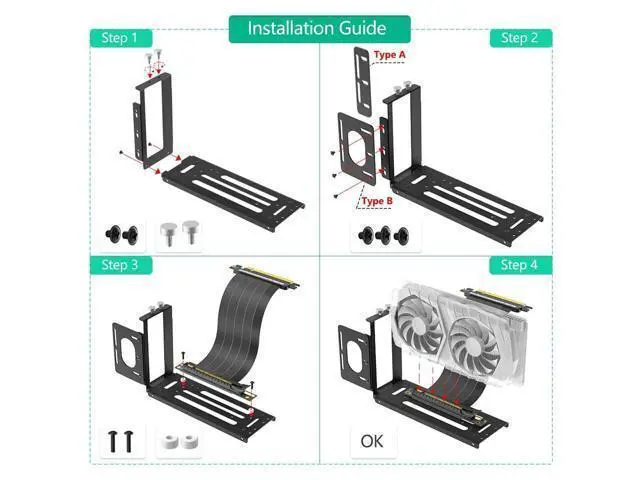 Alt view image 5 of 5 - Mustpoint Vertical GPU Mount Bracket, 2 Slots Graphics Card Holder with Hardware, eGPU Dock, External GPU Docking Station, Black