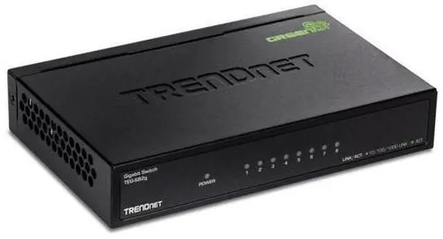 Main image of TRENDnet 8-Port Gigabit GREENnet Switch, Ethernet Network Switch, TEG-S82G, 8 x 10-100-1000 Mbps Gigabit Ethernet Ports, Ethernet Splitter, 16 Gbps, Metal, Lifetime Protection, Black