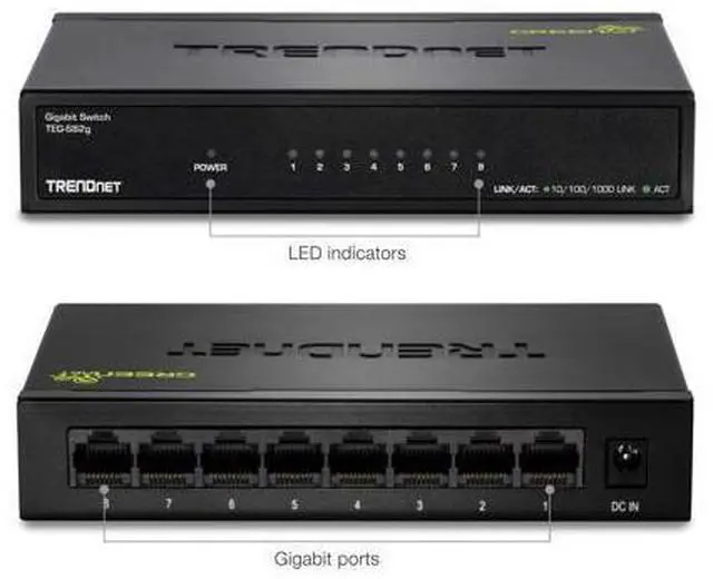 Alt view image 5 of 5 - TRENDnet 8-Port Gigabit GREENnet Switch, Ethernet Network Switch, TEG-S82G, 8 x 10-100-1000 Mbps Gigabit Ethernet Ports, Ethernet Splitter, 16 Gbps, Metal, Lifetime Protection, Black